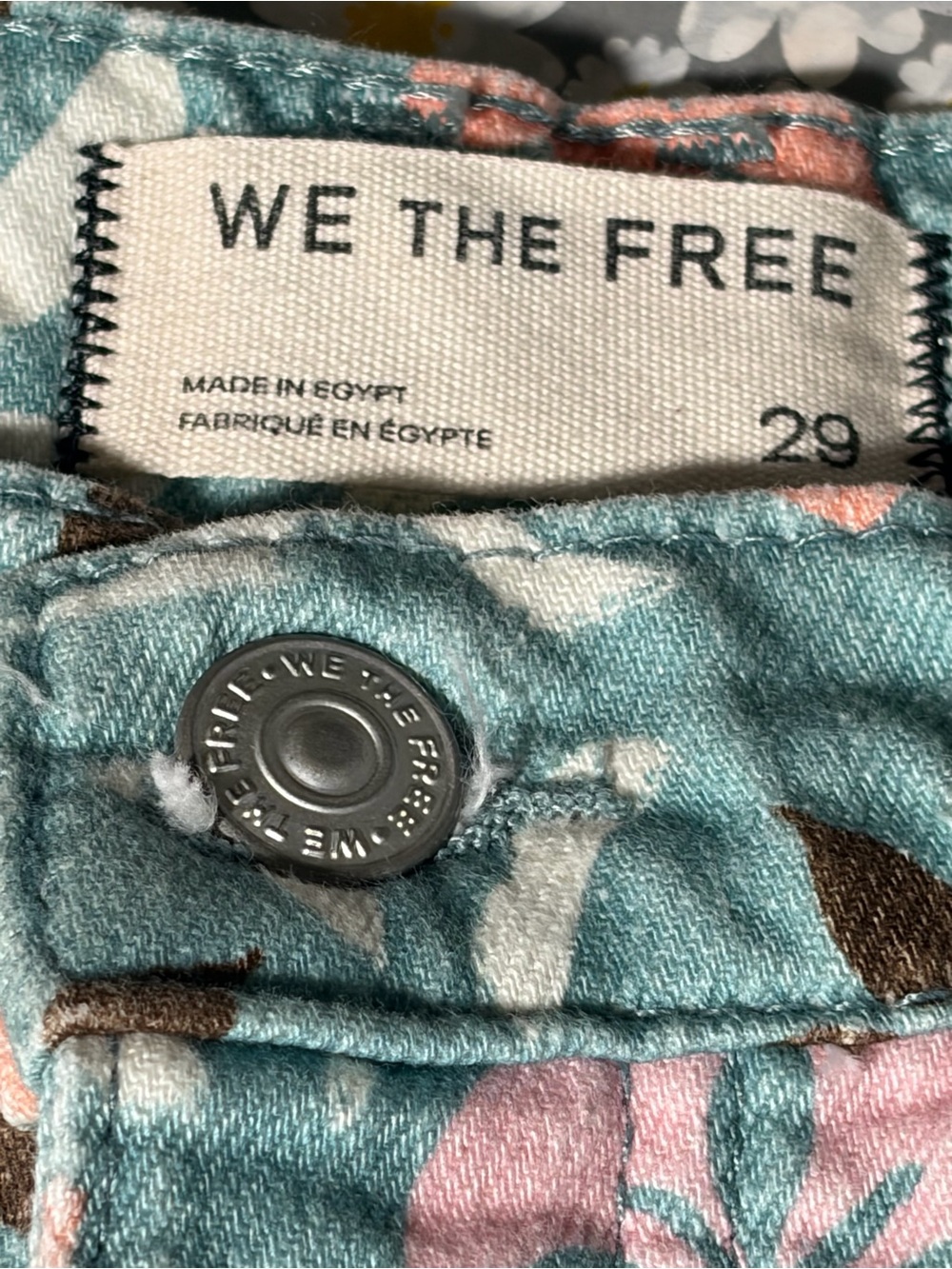 Free People We The Free Good Luck Printed Barrel Jeans Jade Combo 29 NWOT - Picture 7 of 9